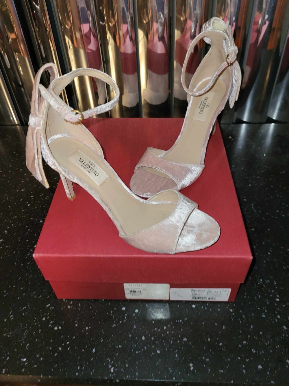 Valentino Pink Velvet Ankle-Strap Stiletto Sandals